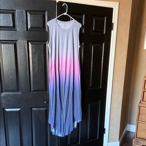 Sleeveless Ombre Maxi Dress in Gray, Pink & Blue